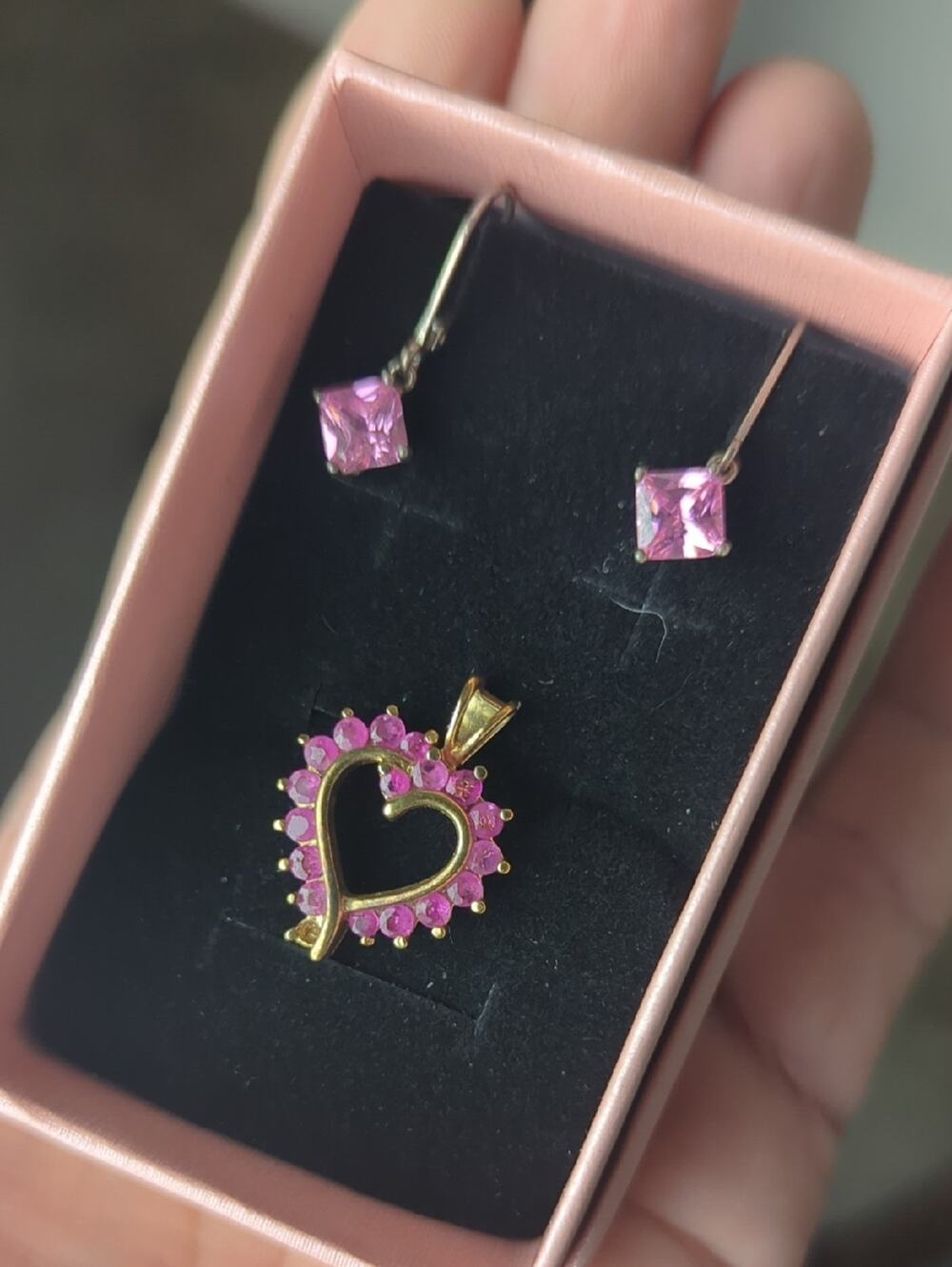 Ross Simons Sterling Vermeil Ruby Heart Pendant & Nevada Silver Earings
